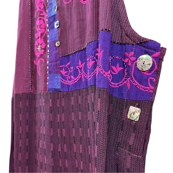 Faith by Celia Forrester Embroidered Patchwork Floral Art Dress Burgundy Size L - Picture 4 of 8